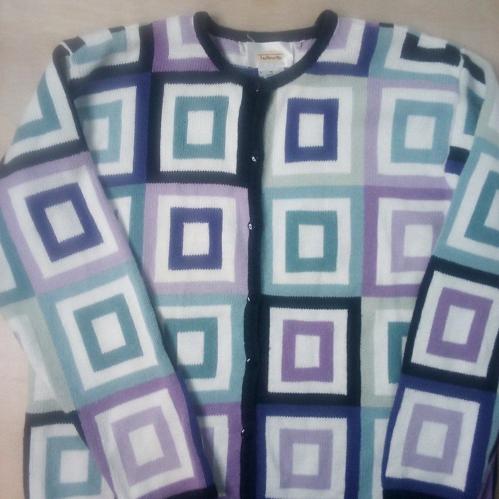 Vintage Talbots Tiles Squares Color Block Cardigan Sweater